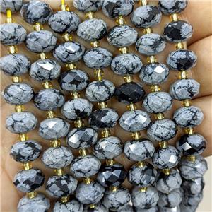 Black Snowflake Jasper Beads Faceted Rondelle, approx 6-10mm