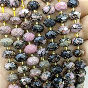 Natural Chinese Rhodonite Beads Faceted Rondelle, approx 6-10mm
