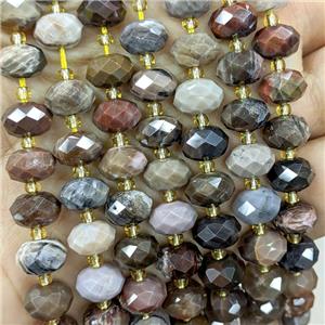 Natural Wood Petrified Jasper Beads Faceted Rondelle, approx 6-10mm