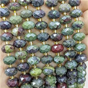 Natural Dragon Bloodstone Beads Faceted Rondelle Green, approx 6-10mm