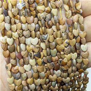 Natural Picture Jasper Heart Beads, approx 6mm
