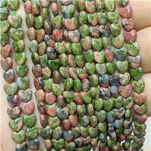 Natural Unakite Heart Beads, approx 6mm