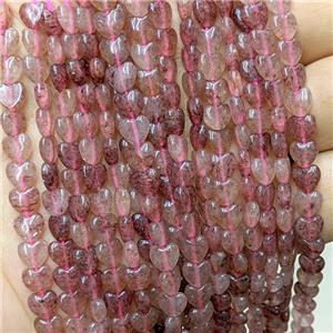 Pink Strawberry Quartz Heart Beads, approx 6mm