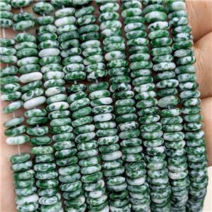Natural Green Dalmatian Jasper Heishi Beads, approx 6mm