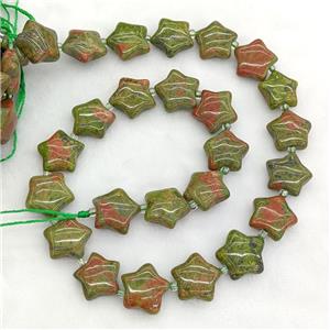Natural Unakite Star Beads, approx 15mm
