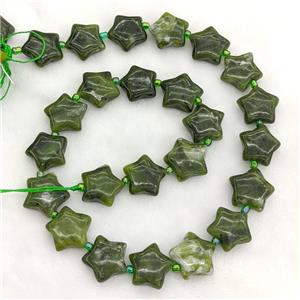 Natural Green Chinese Nephrite Jade Star Beads, approx 15mm