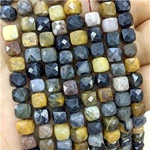 Natural Wood Petrified Jasper Beads Faceted Cube, approx 6-8mm