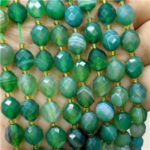 Green Striped Agate Beads Banded Dye Faceted Rice, approx 8-10mm