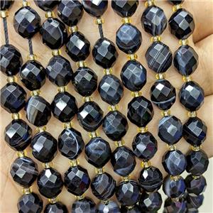 Black Striped Agate Beads Banded Dye Faceted Rice, approx 8-10mm