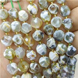 Fire Agate Twist Beads Dye Yellow, approx 9-10mm
