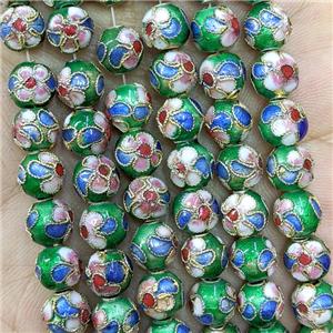 Green Round Cloisonne Beads Flower, approx 6mm, 65pcs per st