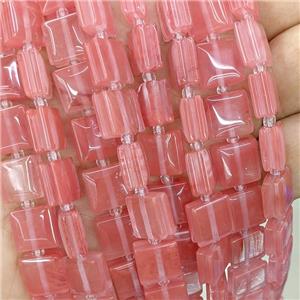 Pink Synthetic Quartz Square Beads, approx 10mm