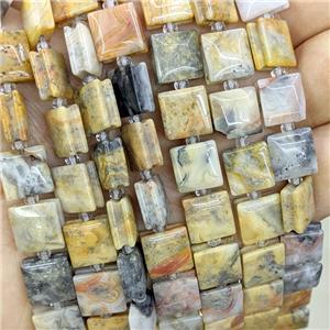 Natural Yellow Crazy Lace Agate Square Beads, approx 10mm