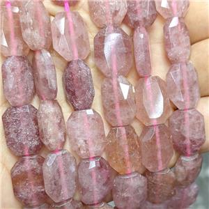 Natural Pink Strawberry Quartz Beads Faceted Rectangle, approx 12-16mm