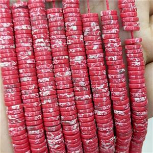 Red Imperial Jasper Heishi Beads Dye, approx 1x6mm