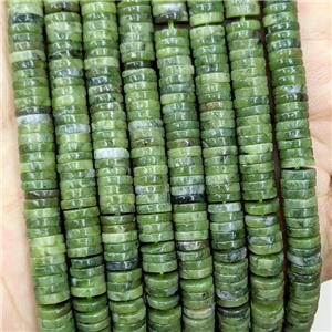 Natural Green Chinese Nephrite Jade Heishi Beads, approx 1x6mm