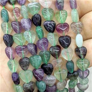 Natural Fluorite Heart Beads Multicolor, approx 10mm