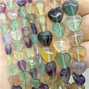Natural Fluorite Heart Beads Multicolor, approx 12mm