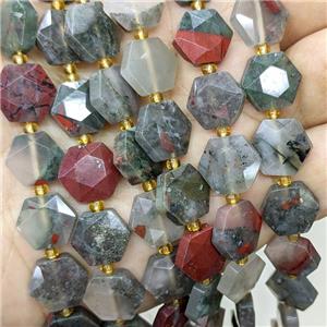 Natural African Bloodstone Hexagon Beads, approx 12mm