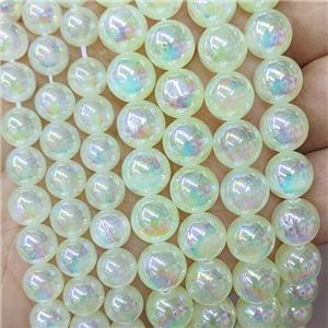 Natural Selenite Beads Lt.green Dye Smooth Round Electroplated, approx 8mm
