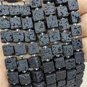 Black Lava Stone Cube Beads, approx 8mm