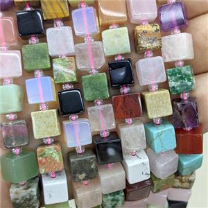 Mix Gemstone Cube Beads, approx 8mm