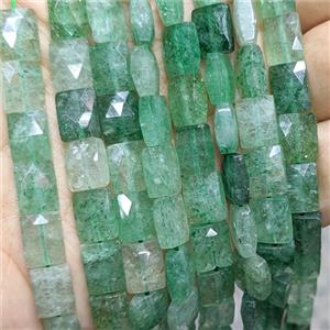 Natural Green Strawberry Quartz Beads Faceted Rectangle, approx 8-10mm