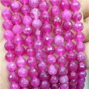 Hotpink Jade Beads Dye faceted Round, approx 8mm