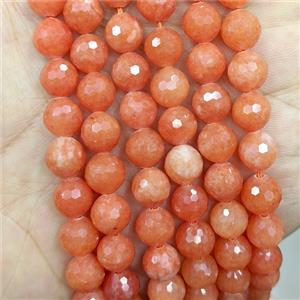 Orange Jade Beads Dye faceted Round, approx 8mm