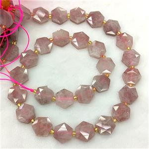 Pink Rose Quartz Hexagon Beads, approx 12-13mm
