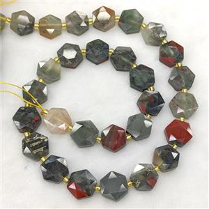 Natural African Bloodstone Hexagon Beads, approx 12-13mm