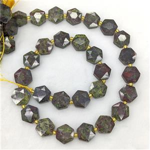 Natural Dragon Bloodstone Hexagon Beads Green, approx 12-13mm