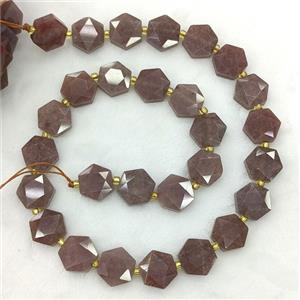 Red Tourmaline Hexagon Beads B-Grade, approx 12-13mm