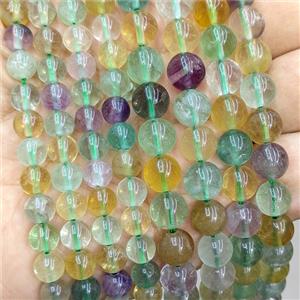 Natural Fluorite Beads Multicolor Smooth Round, approx 6mm