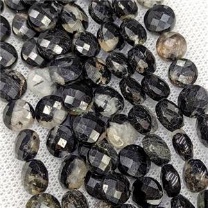 Natural Black Tourmaline Button Beads Faceted Coin C-Grade, approx 8mm