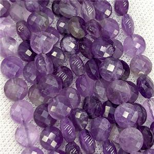 Natural Purple Amethyst Beads Faceted Coin, approx 8mm