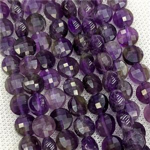 Natural Purple Amethyst Button Faceted Coin, approx 8mm