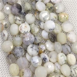 Natural Withe Moss Opal Beads Faceted Coin, approx 8mm