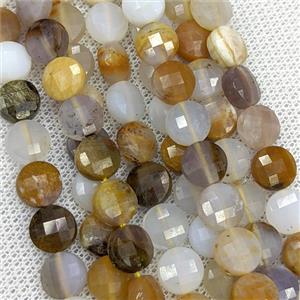 Natural Chalcedony Button Beads Multicolor Faceted Coin C-Grade, approx 8mm