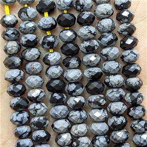 Natural Snowflake Jasper Beads Black Faceted Rondelle, approx 4x6mm