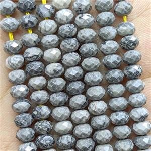 Natural Gray Map Jasper Beads Faceted Rondelle, approx 4x6mm