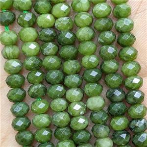 Natural Chinese Taiwan Nephrite Jade Beads Green Faceted Rondelle, approx 6mm