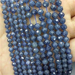 Natural Sapphire Beads AA-Grade Blue Faceted Round, approx 4mm