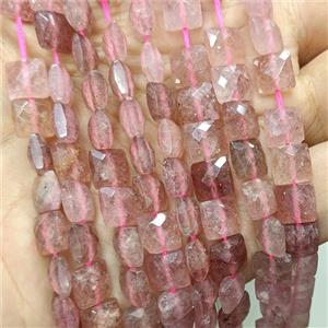 Natural Pink Strawberry Quartz Beads Faceted Square, approx 8mm