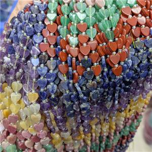 Mix Gemstone Heart Beads, approx 8mm