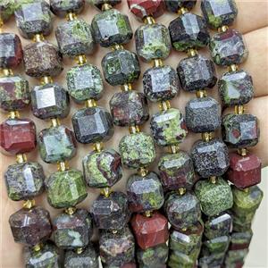 Natural Dragon Bloodstone Beads Faceted Cube Green, approx 10-12mm