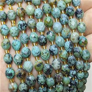 Natural Green African Turquoise Beads Faceted Rice, approx 6-8mm