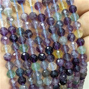 Natural Fluorite Beads Multicolor Faceted Round, approx 7mm