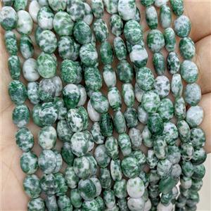 Natural Green Dalmatian Jasper Oval Beads, approx 6-8mm