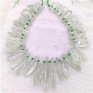 Natural Green Quartz Stick Beads Graduated Topdrilled, approx 12-70mm